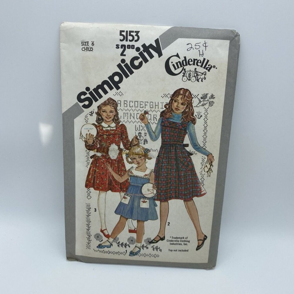 Simplicity 5153 Child's Girl's Pullover Dress Jumper Dickie Size 6 Cinderella